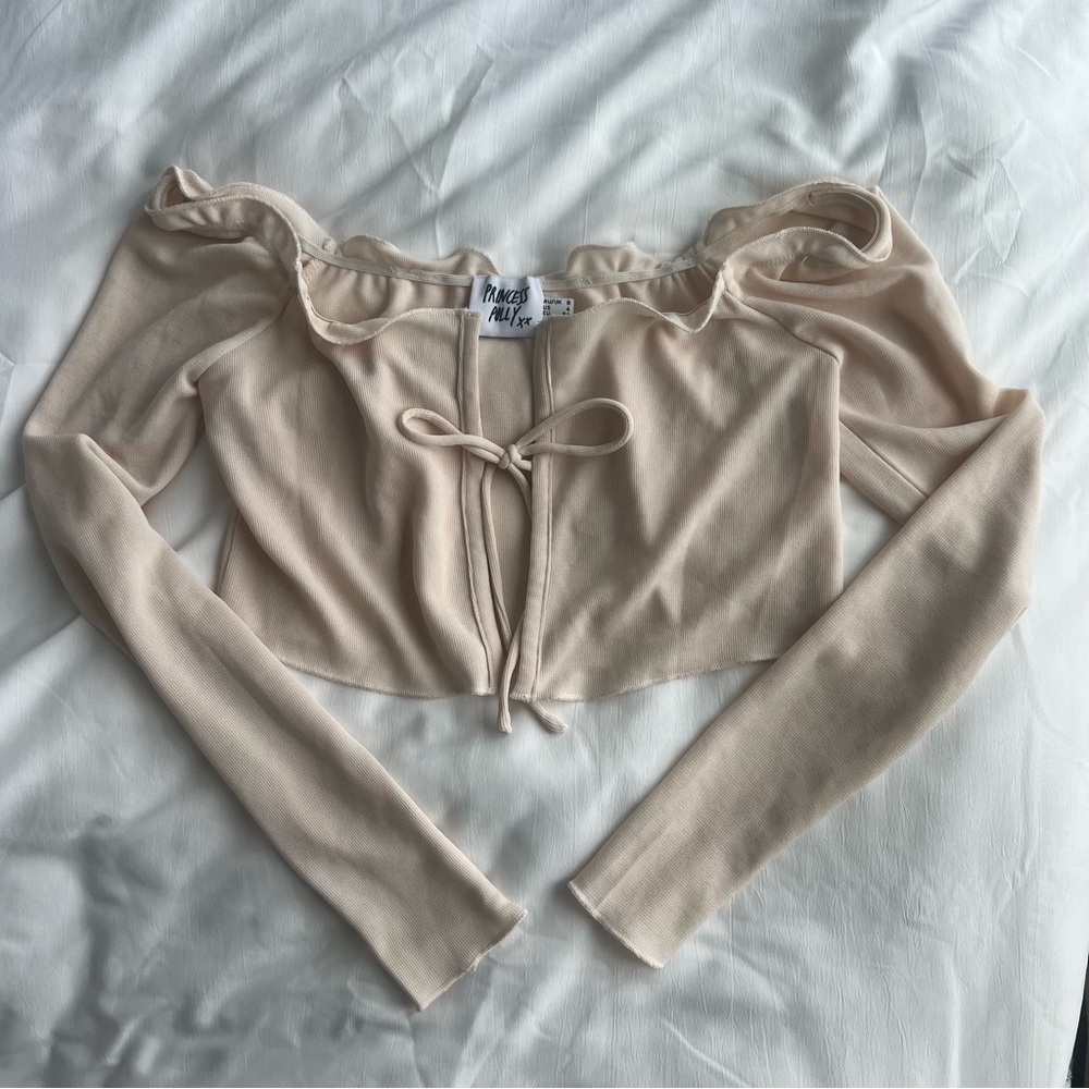 Princess Polly bow tie front long sleeve crop top